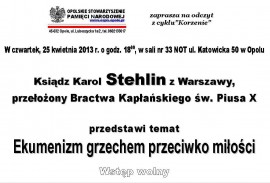 zaproszenie - Ksiądz Karol Stehlin - 25-04-2013