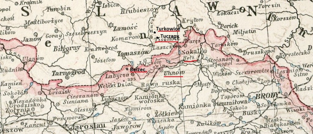 Granica zaborow rosyjskiego i austriackiego na niemieckiej mapie z XIX w