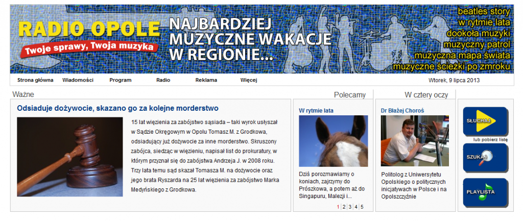Radio Opole czołówka portalu 9 lipca 2013